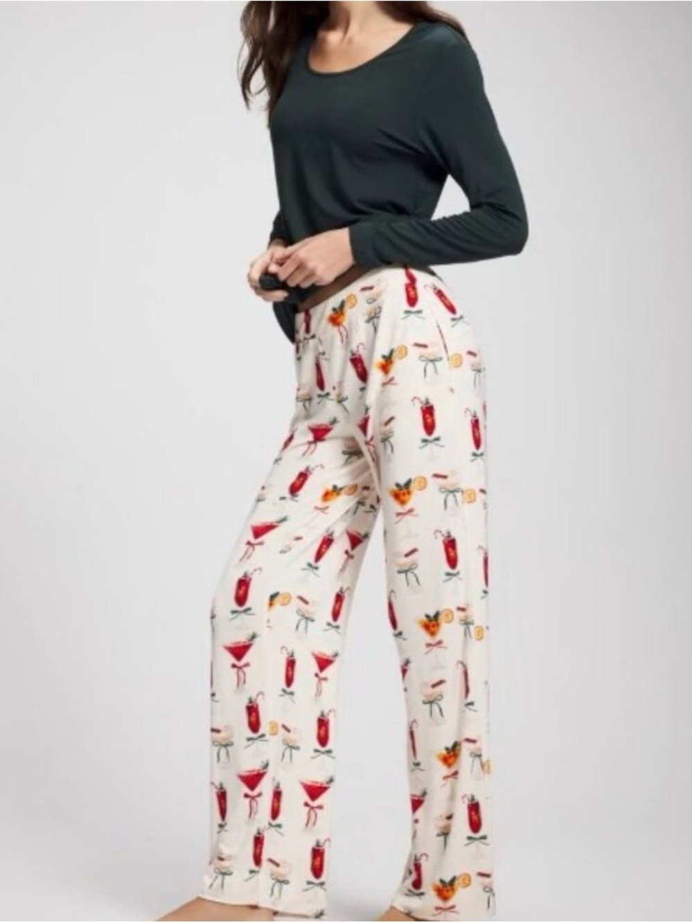 Soma Merry Mixes Christmas Holiday Cocktail-Print Cool Nights Lounge PJ Set -NWT